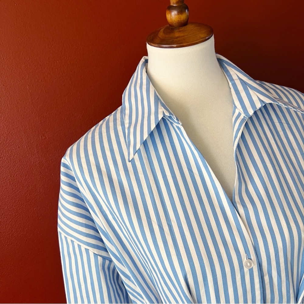 Striped Button-Front Shirt Dress - Light Blue/White - Picture 2 of 12